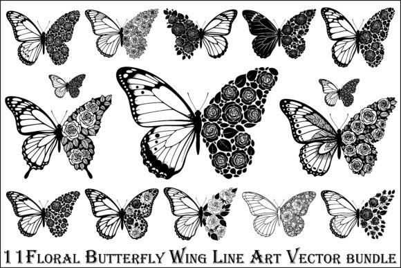 11 Floral Butterfly Art Vector Bundle