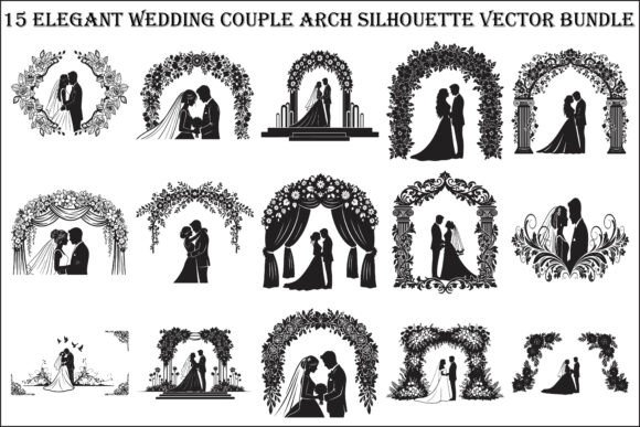 15 Elegant Wedding Couple Arch Silhouettes: A Versatile Design Resource for Creators