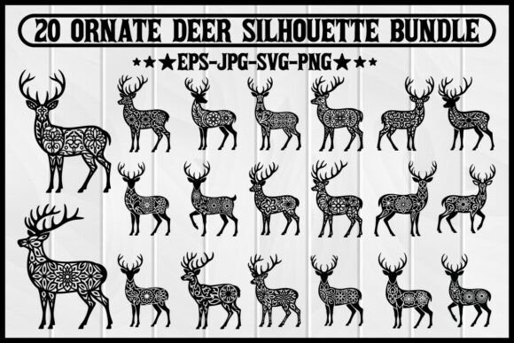 20 Ornate Deer Silhouette Bundle: Elevating Your Creative Projects with Intricate Wildlife Art