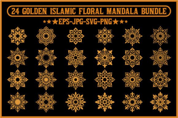 24 Golden Islamic Floral Mandala Bundle: Elevating Design with Precision and Elegance