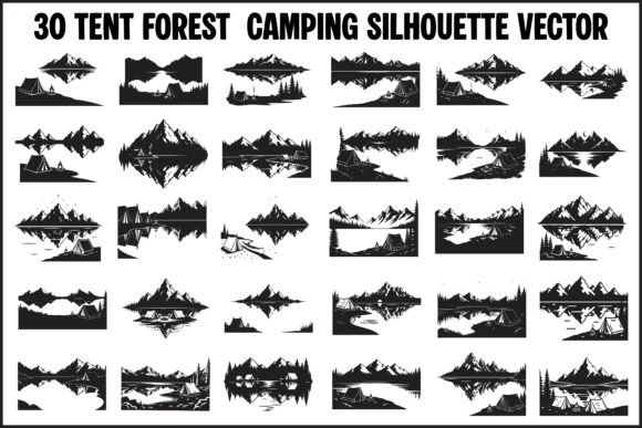 30 Tent Forest Camping Silhouette Vector Set