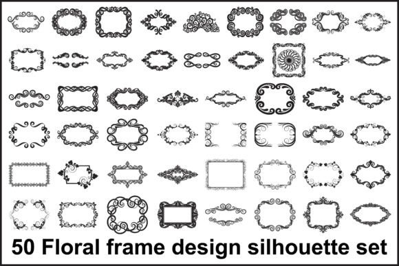 50 Elegant Floral Frame Silhouette Set: Elevating Design with Versatile Vector Borders