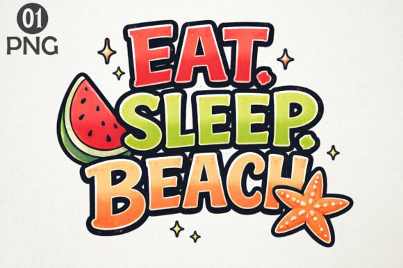 Bringing the Coastline to Life with Eat Sleep Beach PNG Clipart Design