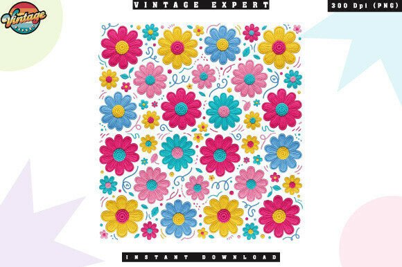 Colorful Floral Pattern Crochet Yarn PNG