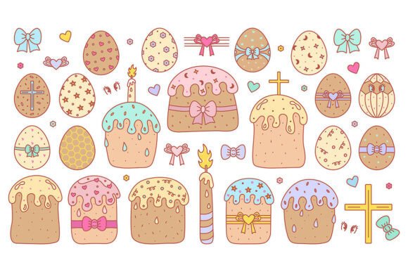 Easter Cakes and Eggs, Vector Retro Set: A Design Resource Evaluation