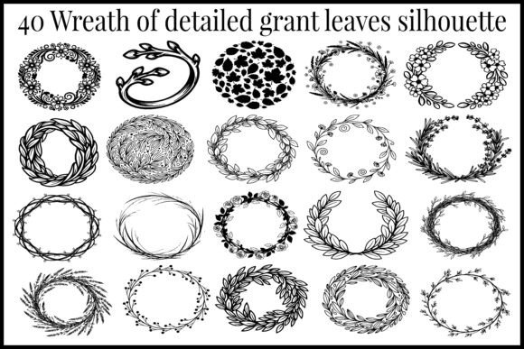 Mastering Botanical Design with the 40 Detailed Leaf Wreath Silhouette Collection