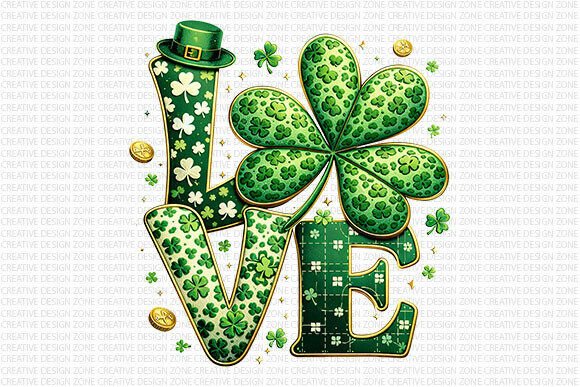 St Patrick Love Clover PNG: Elevating Festive Design with Modern Irish Charm
