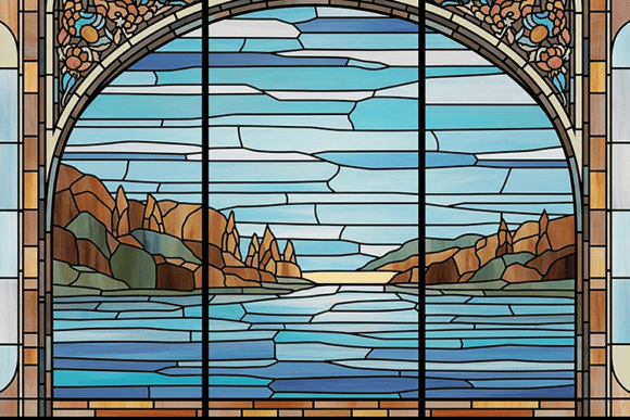 Strategic Visual Calm: Leveraging Stained Glass Depicting Serene Ocean for Brand and Space Design
